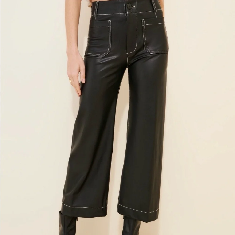 Maeve the Collette cropped wide leg pants - vegan leather top stitch edition - Picture 2 of 7